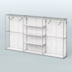 Торговая система ХРОМ (задняя стенка - ДСП) 3600 мм с полками ДСП и поручнями №10, Ясень Анкор светлый