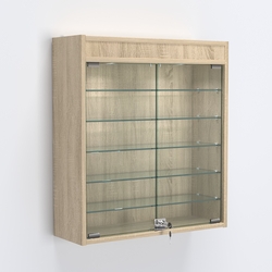Витрина настенная №201-7А с пятью полками из стекла и верхней подсветкой, Дуб Сонома