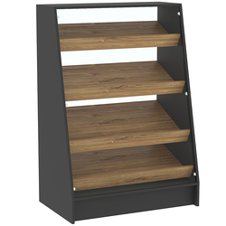 Торговый прилавок для выпечки с четырьмя наклонными полками и бортиками серии BAKERY №3, Черный + Дуб Канзас коричневый