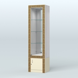 Витрина зеркальная с декором №ВБА-4, Ясень Анкор светлый и Крем Вайс