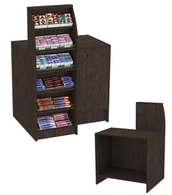 Торговый кассовый прилавок с высоким модулем для импульсных покупок Импульс №2-1-450, Дуб Венге