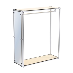 Хромированный обзорный стенд-вешало, торец-зеркало ZTD-11 №1-3 с полками ДСП 16 мм, Крем Вайс
