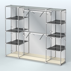 Торговая система ХРОМ (задняя стенка - зеркало) 2430 мм с тонированными полками и поручнями №7, Крем Вайс