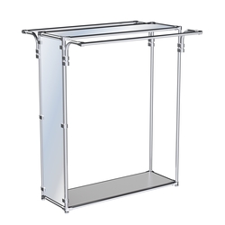 Хромированный прямоугольный стенд-вешало, торец-зеркало ZTD-38 №1-4 с полкой Зеркало 4 мм, Серый