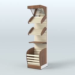 Стеллаж для хлеба и выпечки с нижней корзиной - накопителем и зеркальным фризом Феникс №14КФ, Орех + Крем Вайс