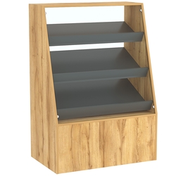 Торговый прилавок для выпечки с тремя наклонными полками под экраны серии BAKERY №2, Дуб Золотистый и Темно-Серый