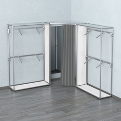 Примерочная с зеркалом из системы ХРОМ с поручнями №2-1, Ясень Анкор светлый