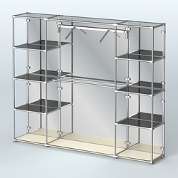 Торговая система ХРОМ (задняя стенка - зеркало) 2430 мм с тонированными полками и поручнями №11, Крем Вайс