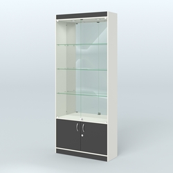 Витрина зеркальная из ДСП с дверками для аптеки №1-300-3, Белый и Черный