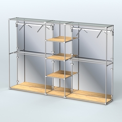 Торговая система ХРОМ (задняя стенка - зеркало) 3030 мм с полками ДСП и поручнями №12, Дуб Золотистый