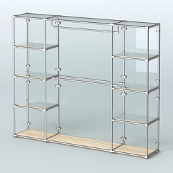 Торговая система ХРОМ (задняя стенка - стекло) 3600 мм с зеркальными полками и поручнями №3, Дуб Сонома