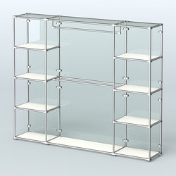 Торговая система ХРОМ (задняя стенка - стекло) 2430 мм с полками ДСП и поручнями №3, Белый