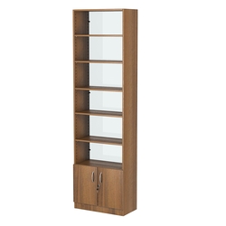 Стеллаж из ДСП с 5-ю полками 300x600 мм серии LEVEL-5 №5-1 (З/C - СТЕКЛО), Орех