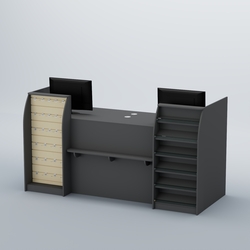 Ресепшен Атлант с фасадными наклонными полочками и экономпанелью №5, Темно-серый + Крем Вайс