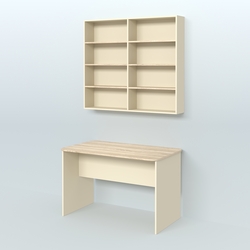 Распаковочный прямоугольный стол с антресолью для аптеки Р-02, Крем Вайс и Дуб Сонома U2236-5