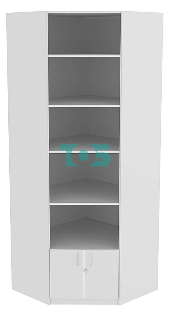 Высокий стеллаж угловой из ДСП серии Эконом Н-2400 мм №5-5 (торец 500 мм) с дверцами 410 мм Cерый