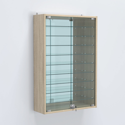 Витрина настенная №202-6А высокая зеркальная с узкими полками, Дуб Сонома