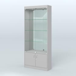 Витрина зеркальная из ДСП с дверками для аптеки №1-300-3, Серый