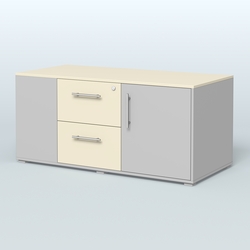 Тумба двусторонняя с отсеком и двумя открытыми полками Платинум Персонал, Серый + Крем Вайс