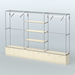 Торговая система ХРОМ без ДСП 3600 мм с тумбами Т15, полками ДСП и поручнями №6, Крем Вайс
