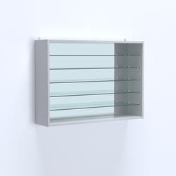 Витрина настенная №203-6Г открытая зеркальная с пятью полками из стекла, Серый