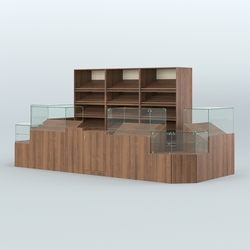 Пристенный павильон с прилавками и стеллажами для торговли хлебом и выпечкой №5, Орех + Крем Вайс