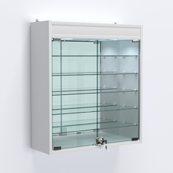 Витрина настенная №201-8А с пятью полками, подсветкой и зеркалом, Белый