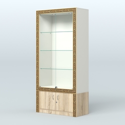 Витрина с декором и дверками №ВБА-1, Белый + Дуб Сонома