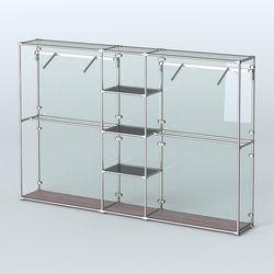 Торговая система ХРОМ (задняя стенка - стекло) 3030 мм с тонированными полками и поручнями №12, Ясень Анкор темный