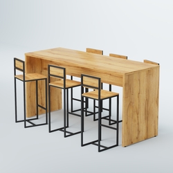 Комплект барный стол "Кофе-брейк" №2 и стулья, Дуб Золотистый