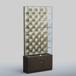 Высокая стеклянная витрина КАПИТОНЕ №33, Дуб Венге + Экокожа золотистая