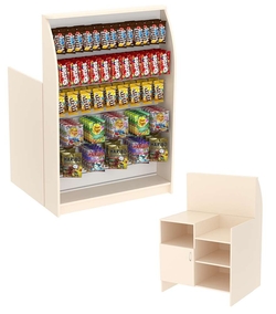 Торговый кассовый прилавок импульсных покупок высокий с широкой экономпанелью Импульс №2-4-900, Крем Вайс