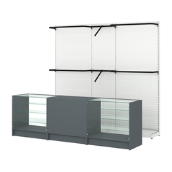 Комплект стеллажей с комбо поручнями и прилавков ЭК-4 для торговли одеждой №11, Темно-Серый