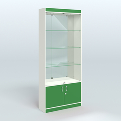 Витрина зеркальная из ДСП с дверками для аптеки №1-300-3, Белый + Зеленый Оксид 9561 BS
