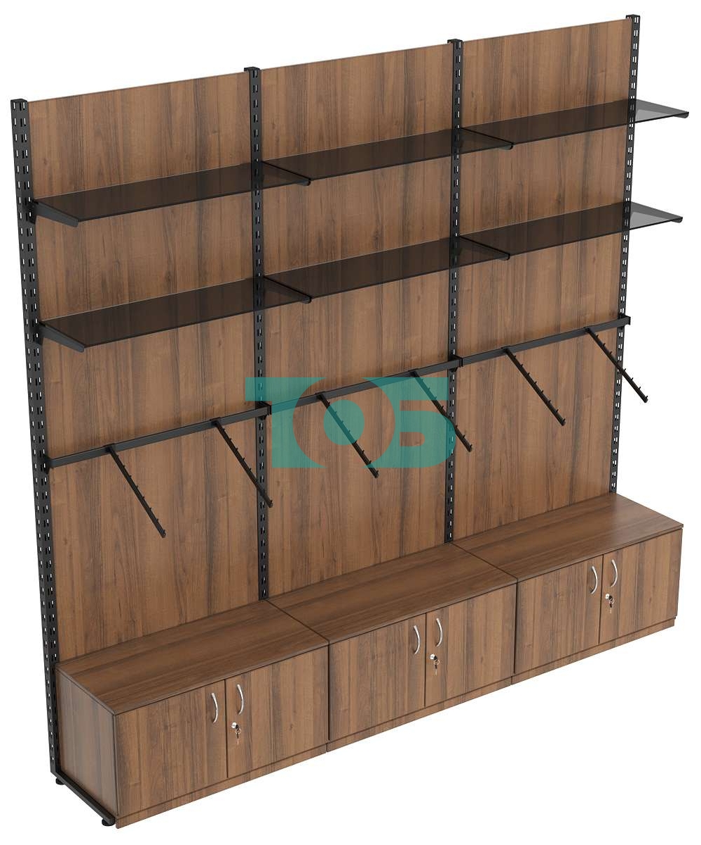 Пристенная система с кронштейнами и тонир полками для одежды ЛОФТ №5-ЗС-Н 2700мм Орех