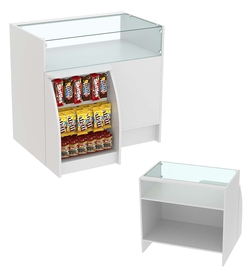 Торговый кассовый прилавок импульсных покупок с прозрачным фасадом Импульс №3-2-450, Серый