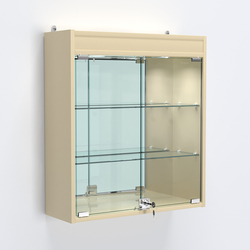 Витрина настенная №201-4А с подсветкой и зеркалом, Крем Вайс
