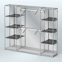 Торговая система ХРОМ (задняя стенка - зеркало) 2430 мм с тонированными полками и поручнями №7, Серый