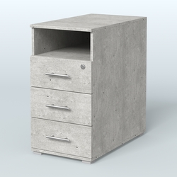 Тумба приставная с 3 ящиками (метабокс) и нишей с замком без топа Индиго Вуд, цвет белый + дуб светлый, Метрополитан Грей