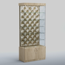 Высокая стеклянная витрина КАПИТОНЕ №501, Дуб сонома + Экокожа золотистая