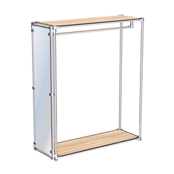 Хромированный обзорный стенд-вешало, торец-зеркало ZTD-11 №1-3 с полками ДСП 16 мм, Дуб Сонома