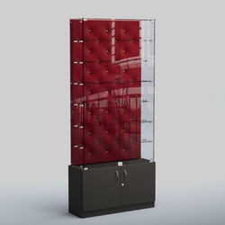 Высокая стеклянная витрина КАПИТОНЕ №33, Черный + 07 Dk. Red Велюр