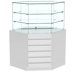 Торговый прилавок угловой со стеклянными шторками и фасадными панелями №15Э-02, Серый