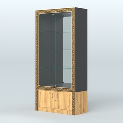 Витрина с декором и зеркалом №ВБА-3, Черный и Дуб Золотистый U1148