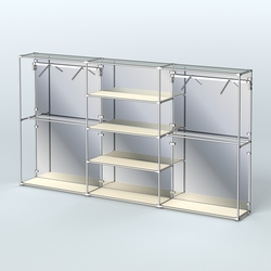 Торговая система ХРОМ (задняя стенка - зеркало) 3600 мм с полками ДСП и поручнями №10, Крем Вайс