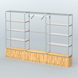 Торговая система ХРОМ без ДСП 3600 мм с тумбами Т14, Т21, зеркальными полками и поручнями №5, Дуб Золотистый