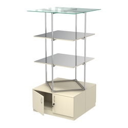 Торговые стенды Экспозиция с полками и тумбами №4 (с двумя зеркальными полками), Крем Вайс