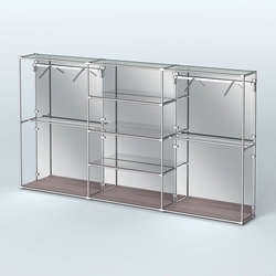 Торговая система ХРОМ (задняя стенка - зеркало) 3600 мм с зеркальными полками и поручнями №10, Ясень Анкор темный