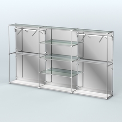 Торговая система ХРОМ (задняя стенка - зеркало) 3600 мм с прозрачными полками и поручнями №10, Ясень Анкор светлый