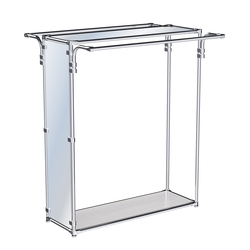 Хромированный прямоугольный стенд-вешало, торец-зеркало ZTD-38 №1-4 с полкой Зеркало 4 мм, Ясень Анкор светлый